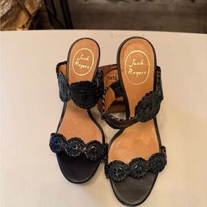 Jack Rogers Black Leather Wedges size 7